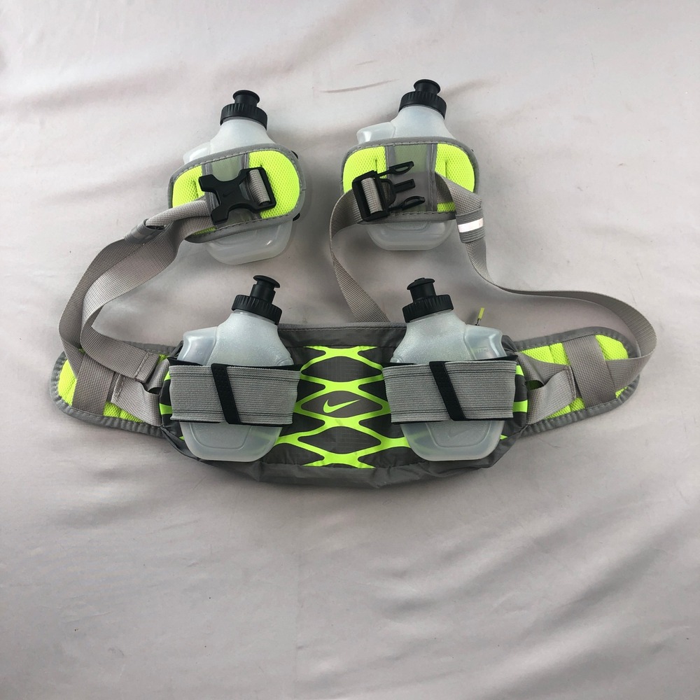 Nike Hydration Running Belt 4 Bottle Waist Pack Grey Neon 50" waist One Size